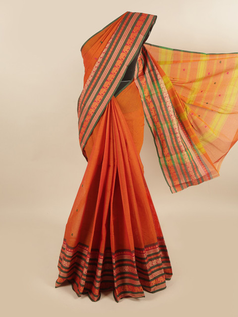 

Pothys Orange & Green Woven Design Pure Cotton Saree