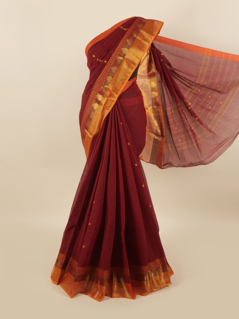 

Pothys Maroon & Gold-Toned Ethnic Motifs Pure Cotton Saree