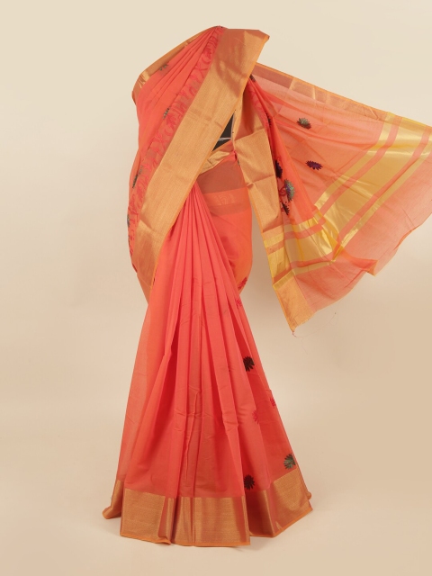 

Pothys Coral & Green Floral Silk Cotton Saree