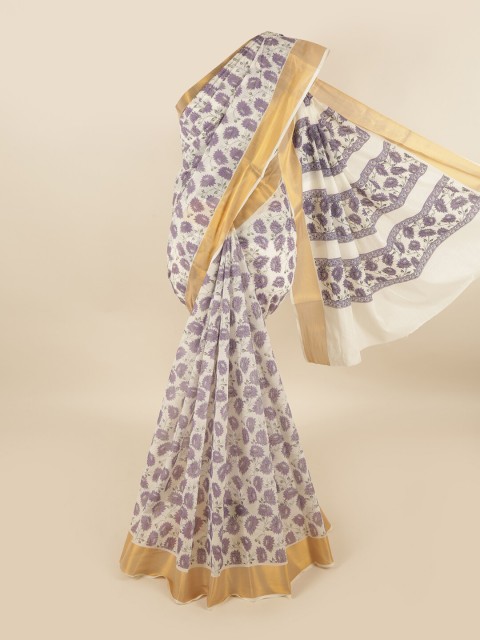 

Pothys White & Purple Floral Pure Cotton Saree
