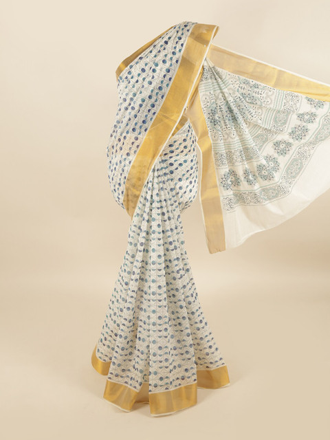 

Pothys White & Beige Printed Zari Pure Cotton Saree