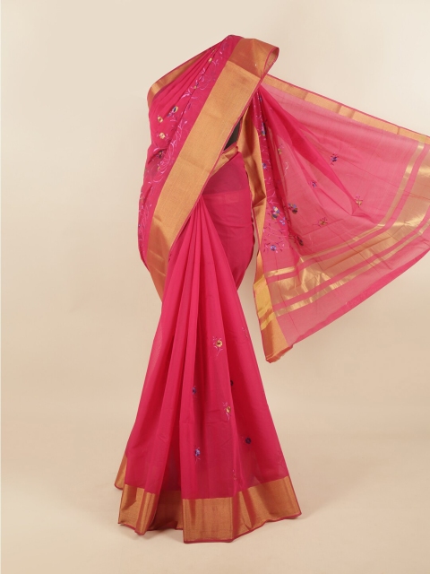 

Pothys Pink & Gold-Toned Floral Silk Cotton Saree