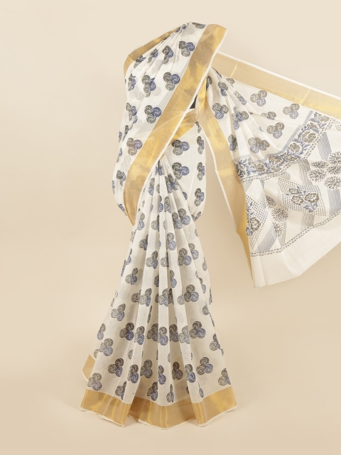 

Pothys White & Blue Floral Pure Cotton Saree