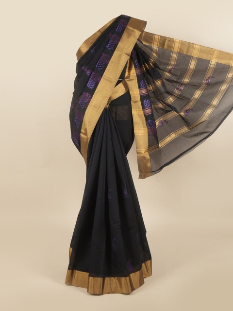 

Pothys Navy Blue & Beige Floral Silk Cotton Saree