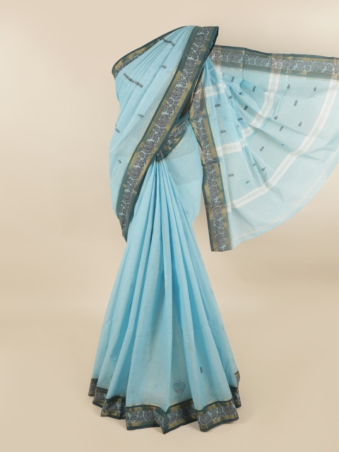 

Pothys Blue & Gold-Toned Ethnic Motifs Zari Pure Cotton Saree