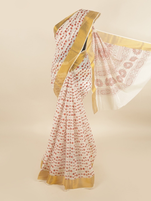 

Pothys White & Red Printed Pure Cotton Saree