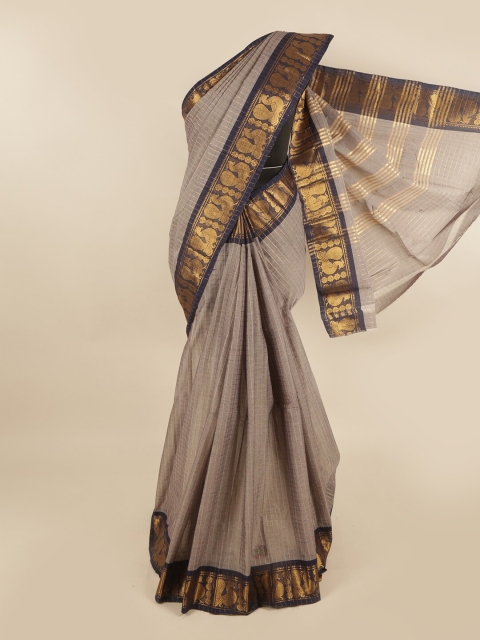 

Pothys Grey & Navy Blue Checked Zari Pure Cotton Saree