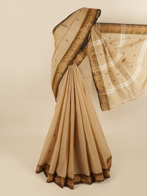 

Pothys Cream-Coloured & Brown Woven Design Pure Cotton Saree