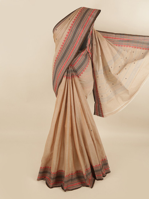 

Pothys Cream-Coloured & Red Woven Design Pure Cotton Saree