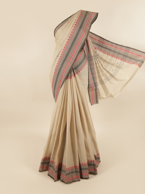 

Pothys Cream-Coloured & Grey Pure Cotton Saree