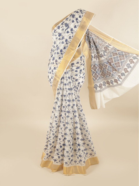 

Pothys White & Blue Floral Pure Cotton Saree