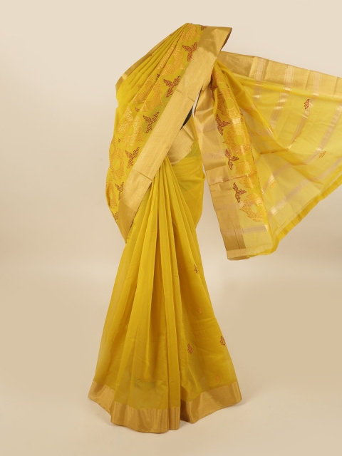 

Pothys Lime Green & Gold Ethnic Motifs Silk Cotton Saree