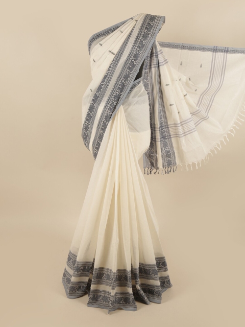 

Pothys White & Grey Woven Design Pure Cotton Saree