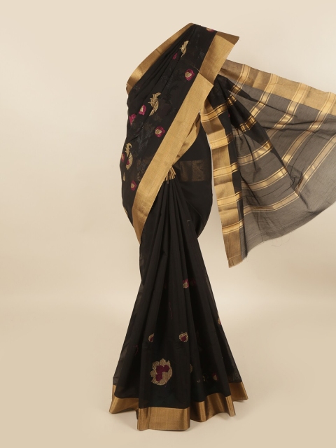 

Pothys Black & Gold-Toned Floral Silk Cotton Saree