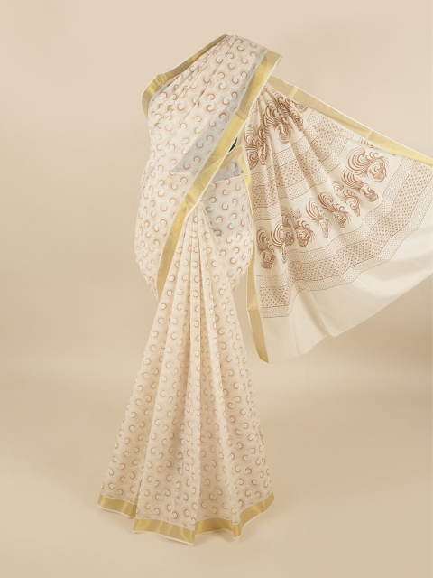 

Pothys White & Brown Floral Pure Cotton Saree