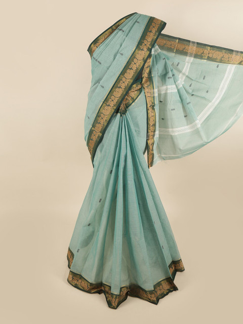

Pothys Green & Gold-Toned Woven Design Zari Pure Cotton Saree