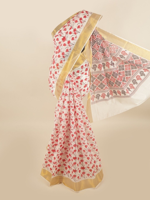 

Pothys White & Red Floral Pure Cotton Saree