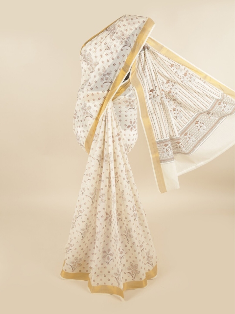 

Pothys White & Brown Floral Pure Cotton Saree