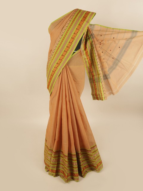 

Pothys Cream-Coloured & Green Pure Cotton Saree
