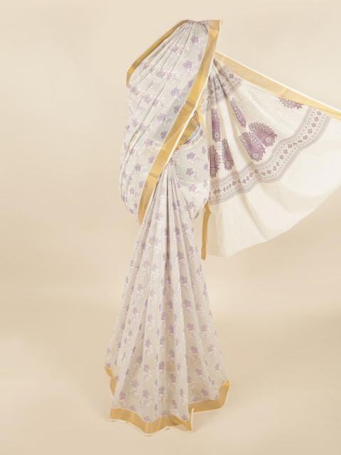 

Pothys White & Lavender Floral Pure Cotton Saree