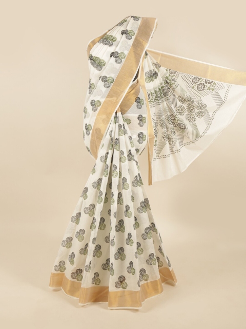 

Pothys White & Green Floral Pure Cotton Saree