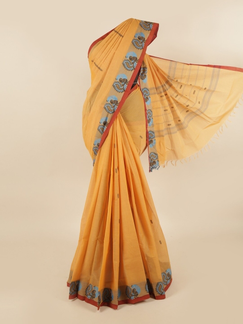 

Pothys Yellow & Blue Woven Design Pure Cotton Saree
