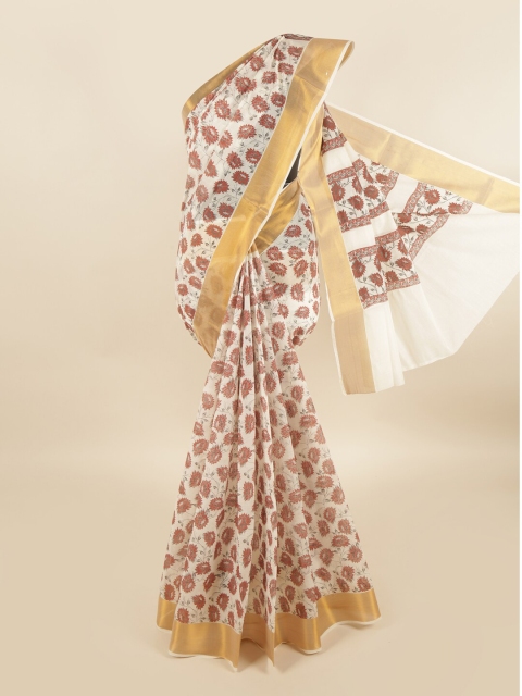 

Pothys White & Red Floral Printed Zari Pure Cotton Saree