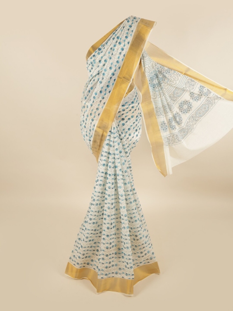 

Pothys White & Blue Printed Pure Cotton Saree