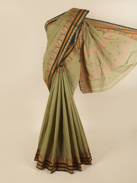 

Pothys Green & Orange Woven Design Pure Cotton Saree