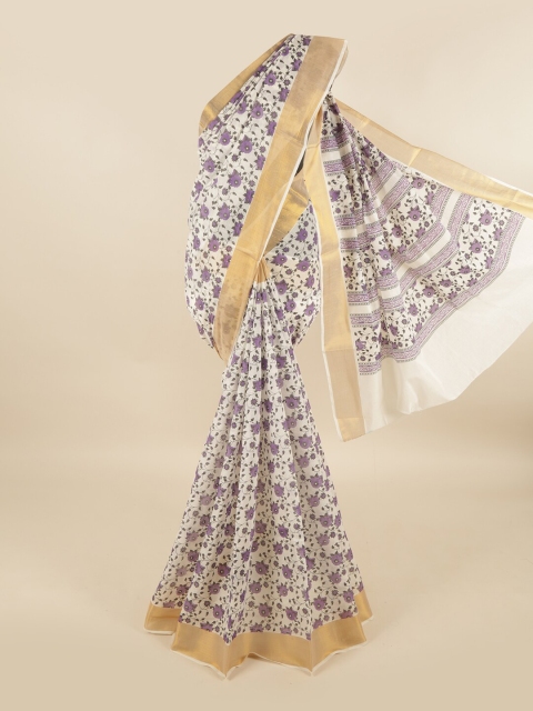 

Pothys White & Purple Floral Pure Cotton Saree