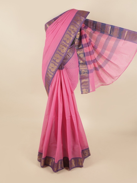 

Pothys Pink & Purple Checked Zari Pure Cotton Saree