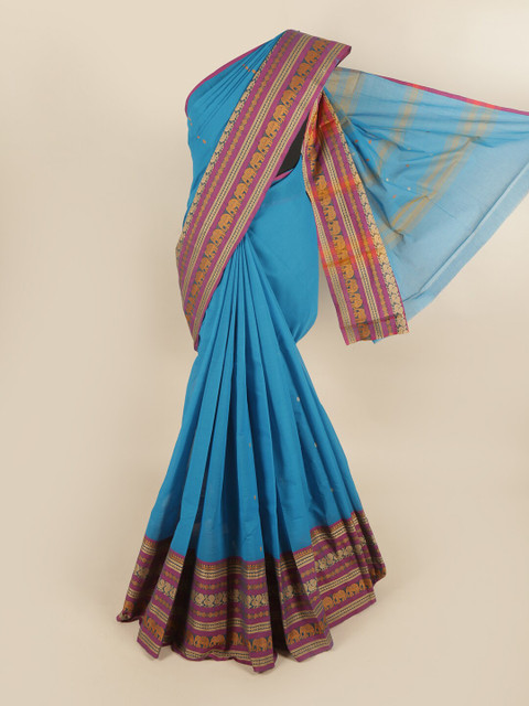 

Pothys Blue & Pink Ethnic Motifs Pure Cotton Saree