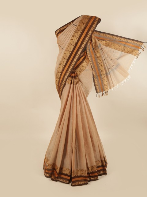 

Pothys Cream-Coloured & Brown Woven Design Pure Cotton Saree