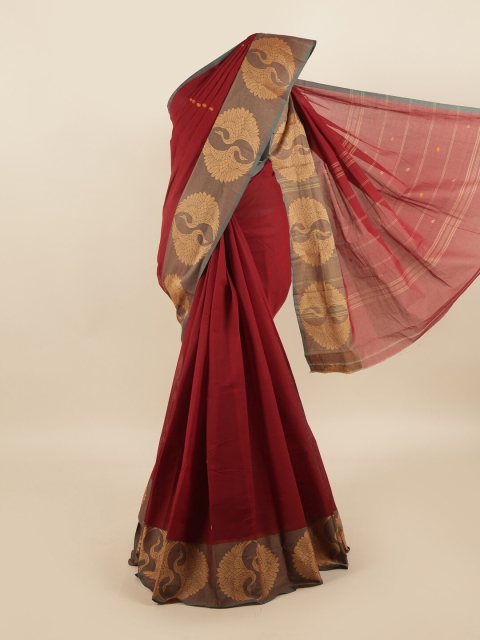 

Pothys Maroon & Grey Ethnic Motifs Pure Cotton Saree