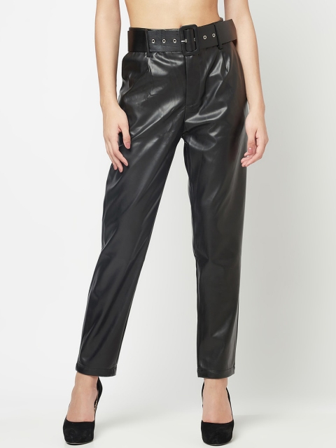 

iki chic Women Black Loose Fit Non Iron Pleated Trousers