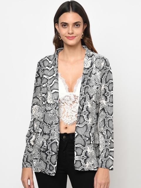 

iki chic Women Grey Floral Lightweight Longline Outdoor Tailored Jacket