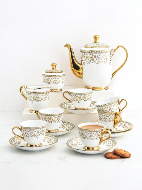

Home Centre Set of 9 Pcs Gold Printed Bone China Tea Set