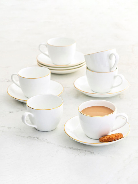 

Home Centre White Solid Bone China Matte Cups and Saucers Set of 12