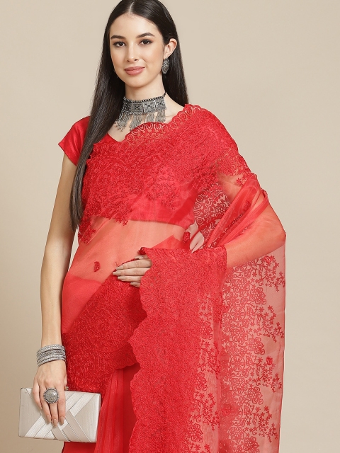 

Anouk Red Floral Organza Saree