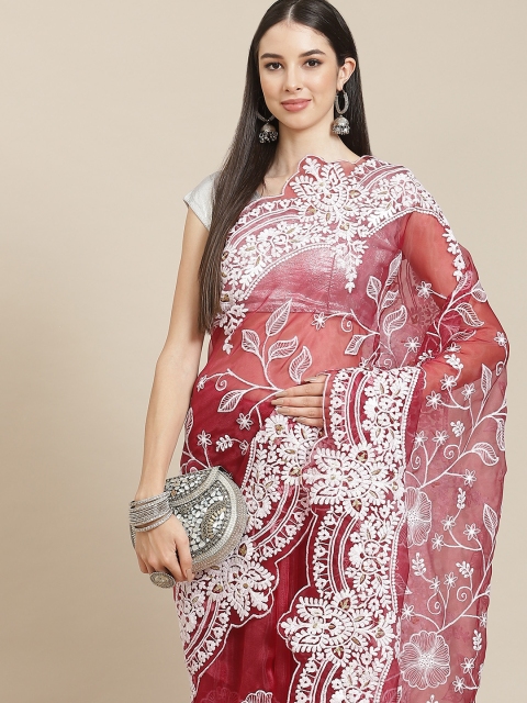 

Anouk Burgundy & White Floral Organza Saree