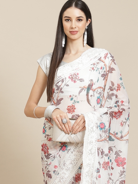 

Anouk White & Cream-Coloured Saree