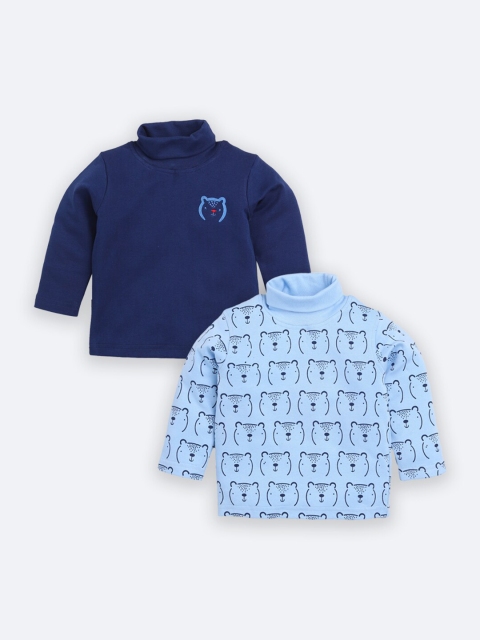 

TAMBOURINE Boys Navy Blue & Blue Printed Turtle Neck T-shirt, Multi