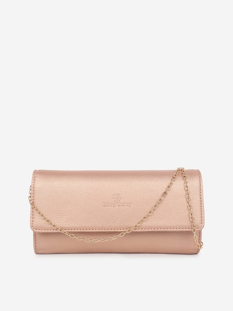 

Stropcarry Women Pink & Gold-Toned Textured Envelope Clutch