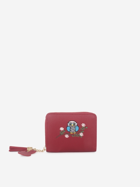 

Stropcarry Women Maroon Floral Embroidered Zip Around Wallet