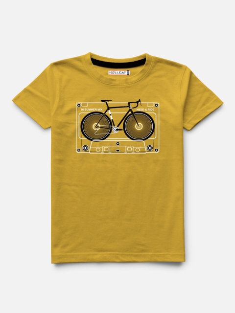 

HELLCAT Boys Mustard Yellow Printed T-shirt
