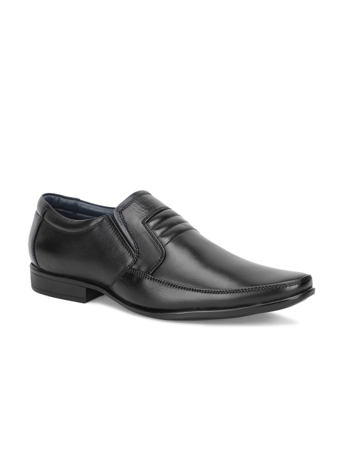 

Khadims Men Black Solid Leather Formal Slip-On Shoes