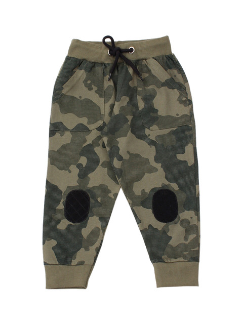 

Lil Lollipop Kids Green & Beige Camouflage Printed Pure Cotton Joggers