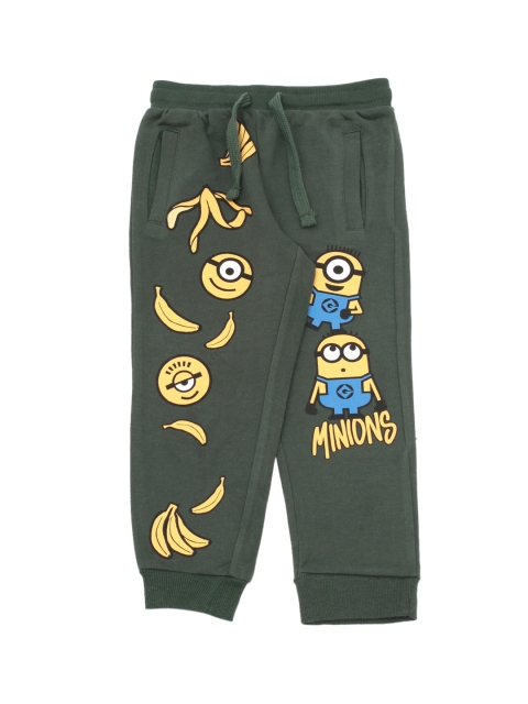 

Lil Lollipop Kids Olive Green & Yellow Minions Printed Pure Cotton Joggers