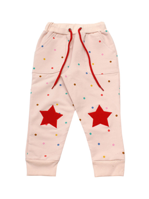 

Lil Lollipop Kids Peach Pink & Red Star Printed Pure Cotton Joggers