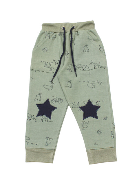 

Lil Lollipop Kids Green & Black Printed Pure Cotton Joggers